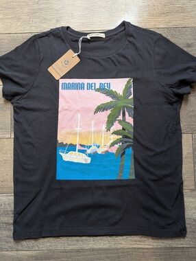 Marine Layer Black Tee with Pink and Blue Marina Graphic Women's S